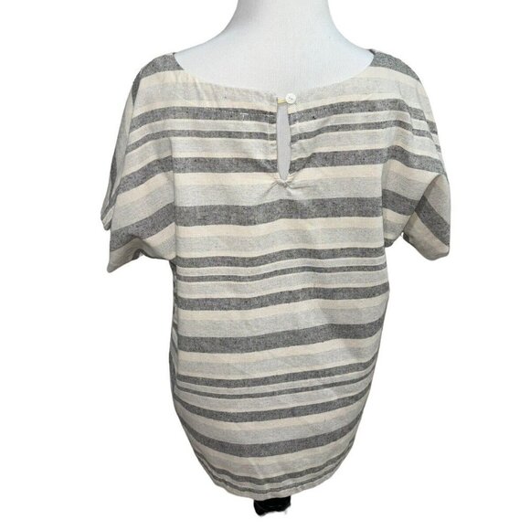 Linen Lux Women's M Medium T-Shirt Top Linen Blend Boxy Lagenlook Striped - Picture 4 of 7